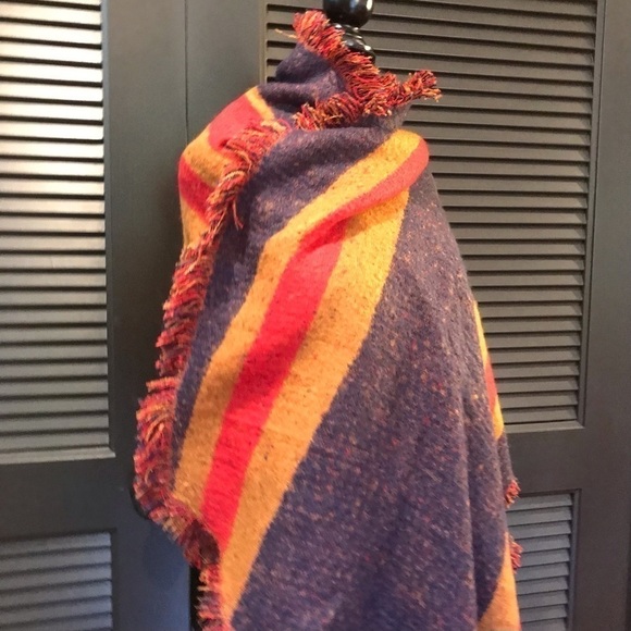 Collection Eighteen Color Blocked Wrap, Unique Shape & Colors, Fringed - Picture 4 of 14